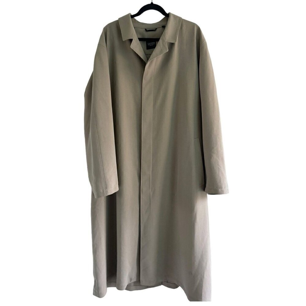 Vintage Sanyo New York Men’s Sz L Khaki Trench Coat Long Over Coat Made in Japan
